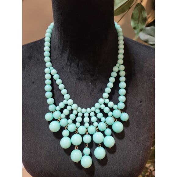 Women's Turquoise Beaded Statement Necklace With Gold Chain Lobster Clasp - Picture 2 of 6